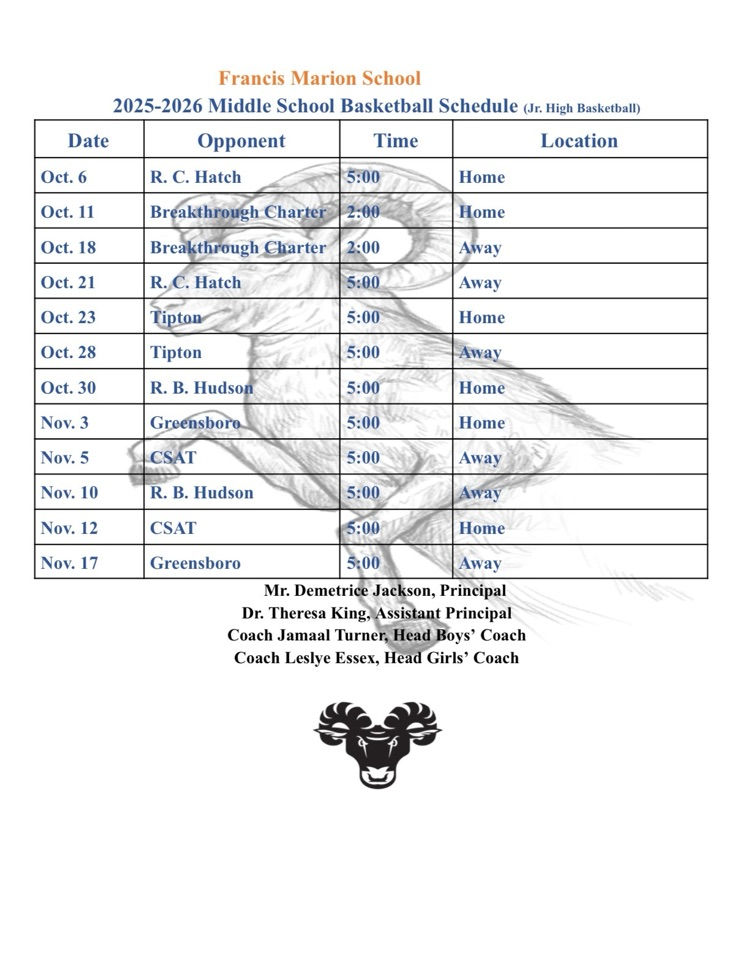 FMS Middle School Basketball Schedule
