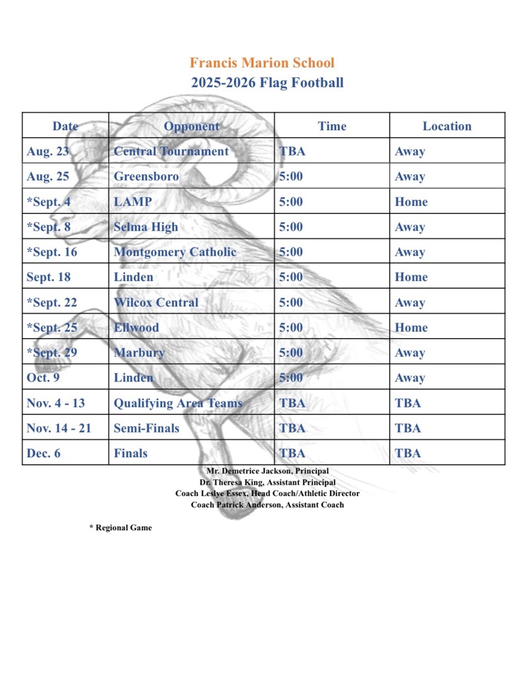 FMS Flag Football Schedule