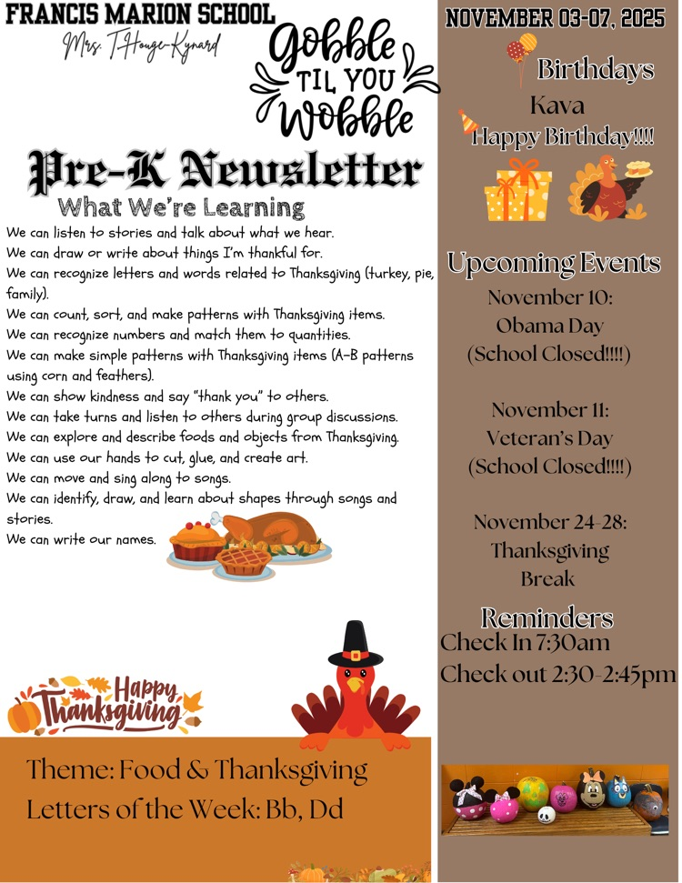 FMS PreK Newsletter Nov 3-7