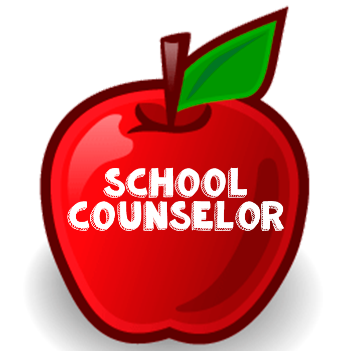 Read apply with one green leaf with the words SCHOOL COUNSELOR printed across the apple in white
