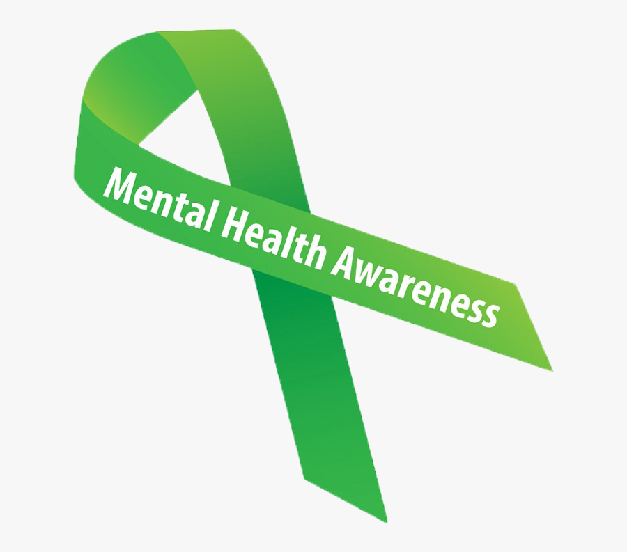 Green mental health awareness ribbon with the words ‘Mental Health Awareness’ displayed across the center.