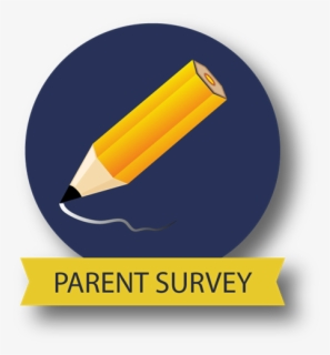 Yellow pencil on a navy blue circle above a yellow banner that reads “Parent Survey.”