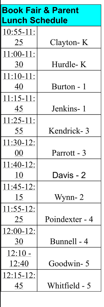 book fair lunch schedule