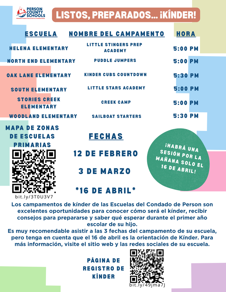 Spanish language Kindergarten Registration Flyer