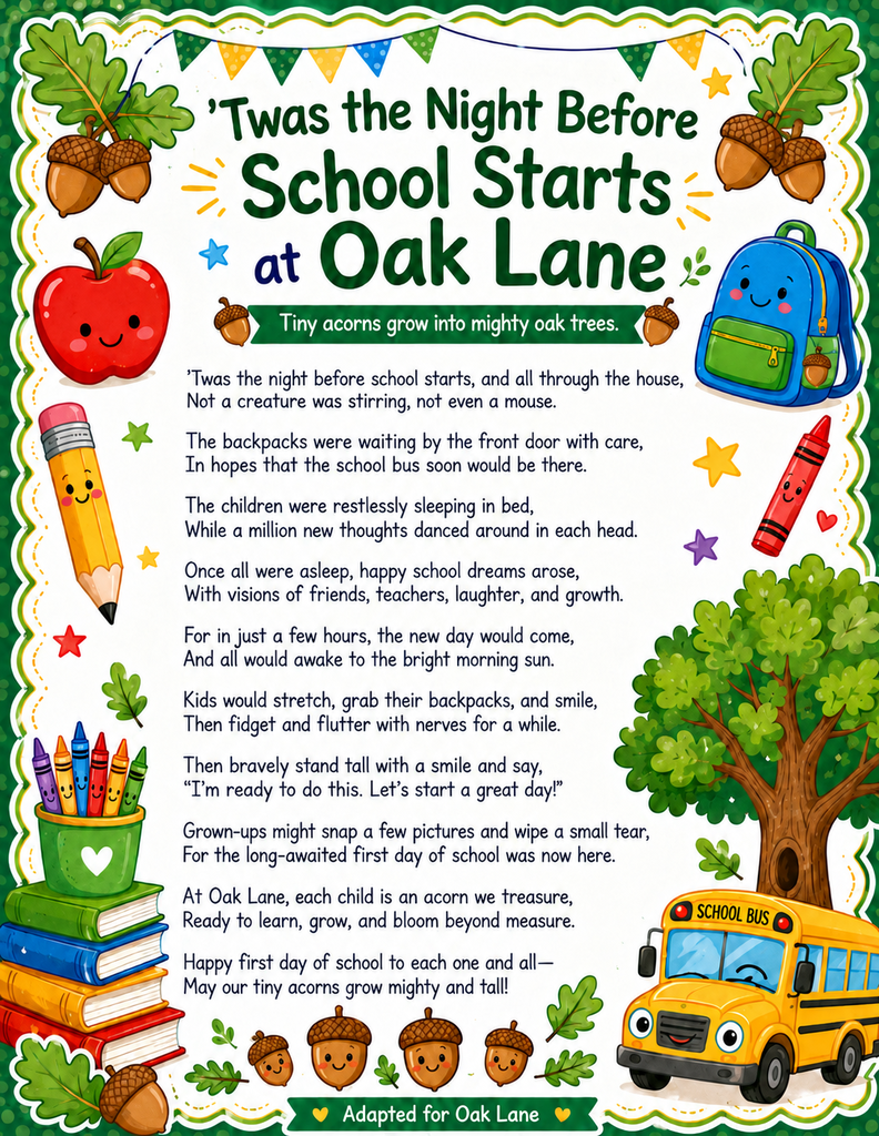 Twas the Night Before School Starts at Oak Lane poem