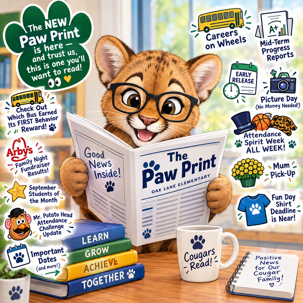 Cub reading paw print surround by important upcoming events