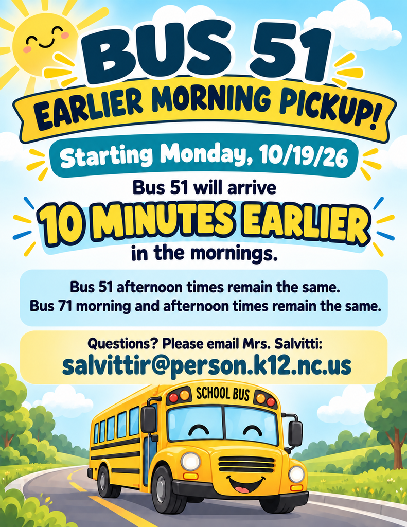Bus 51 Morning Schedule Change - Pick Up 10 Minutes earlier startig 10/19.