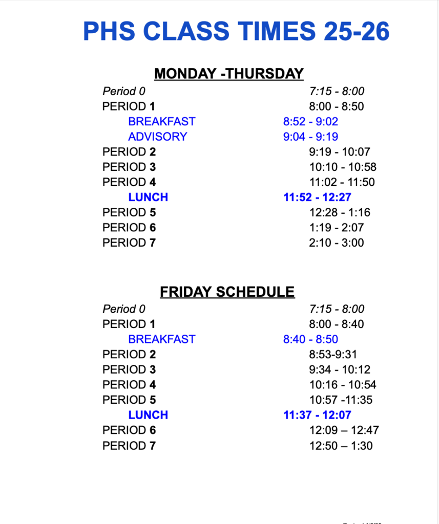 bell schedule 1