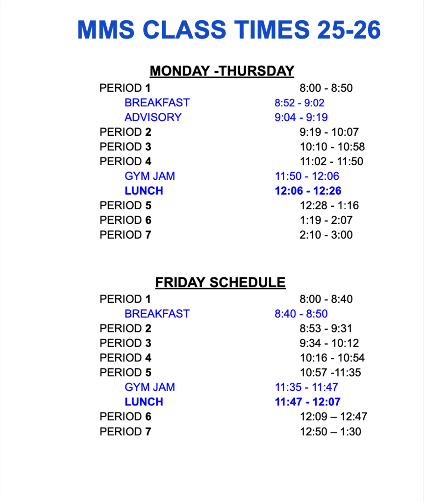 bell schedule 2