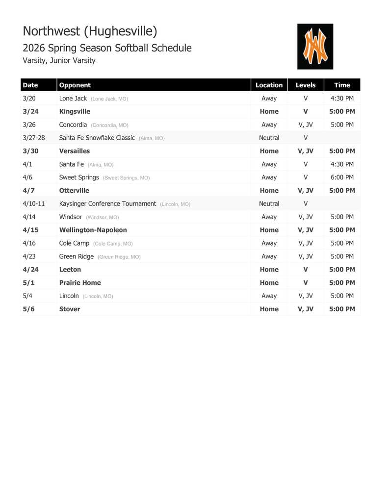 Softball Schedule