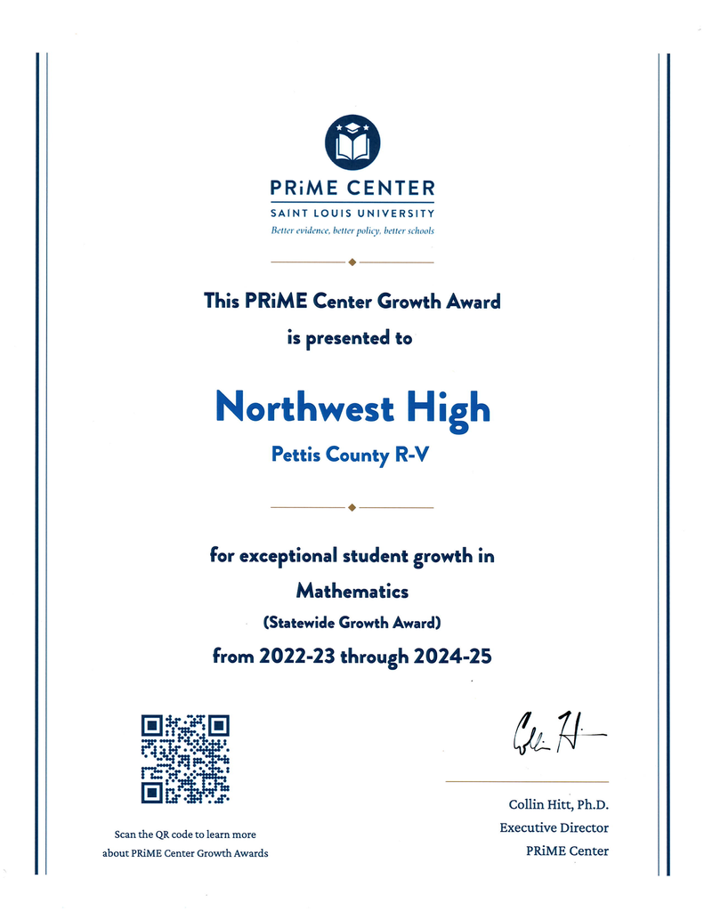 PRiME growth award certificate