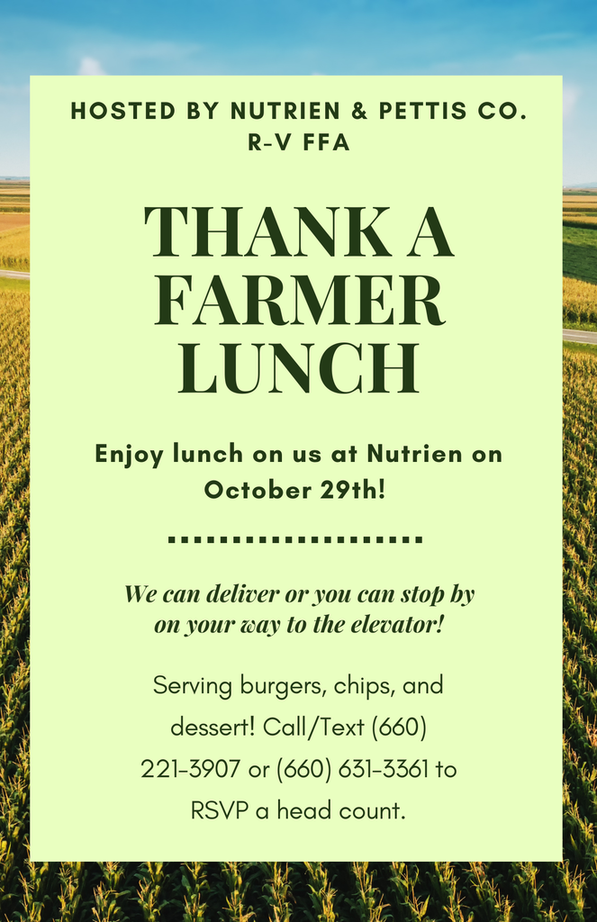 One week from today join our FFA Chapter at Nutrien Ag Solutions for their annual Thank a Farmer Lunch!