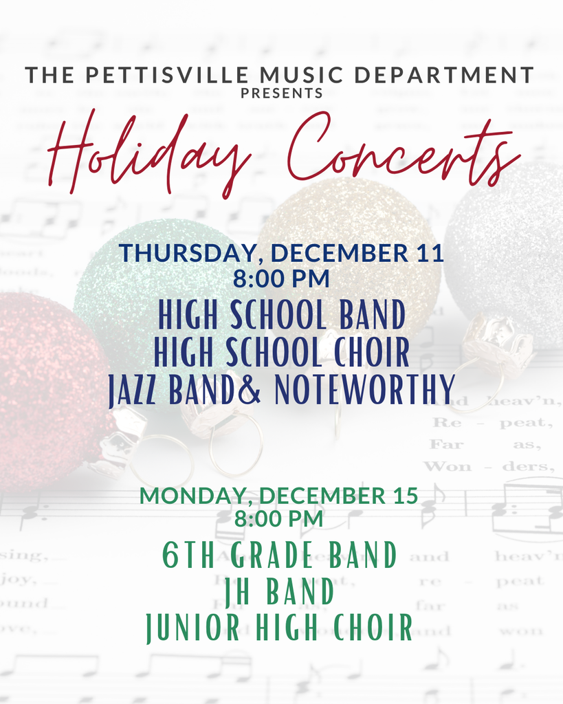 JH AND HS BAND CHOIR CONCERTS 12-11-25 and 12-15-25 8:00 PM