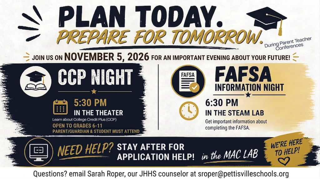 Plan Today - Prepare for Tomorrow. CCP/FAFSA Night during PT Conferences