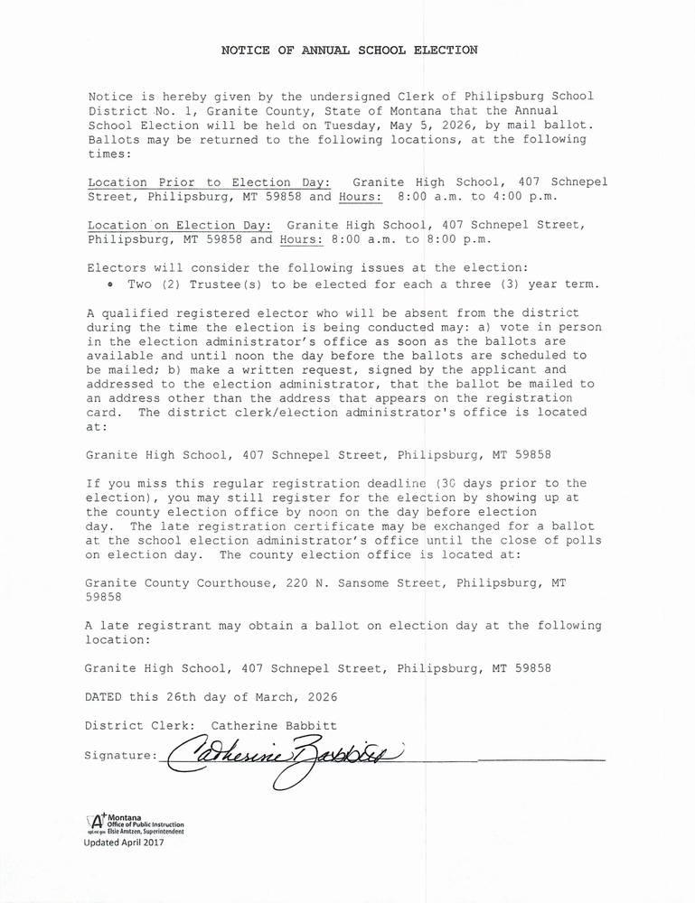 Notice of Annual School Election 2026