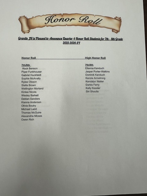 Pburg School Honor Roll