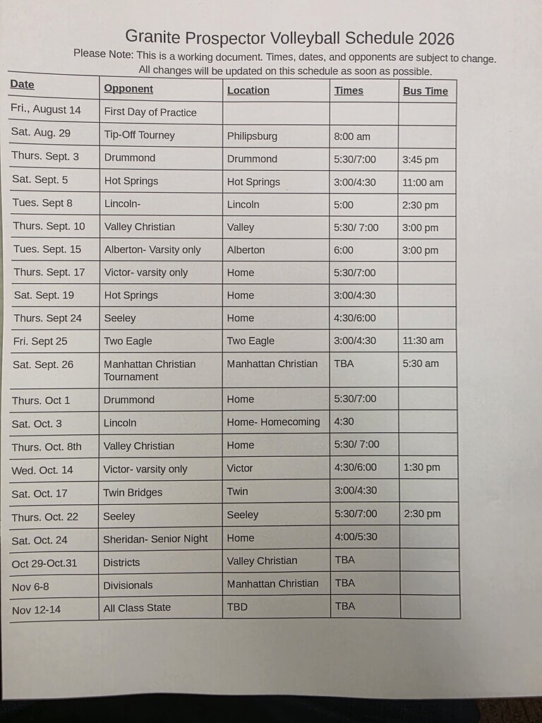 Vball Schedule