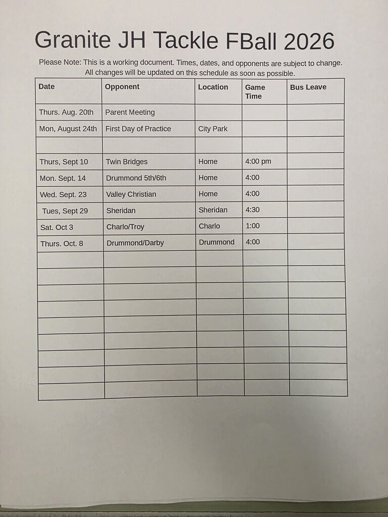 JH football schedule