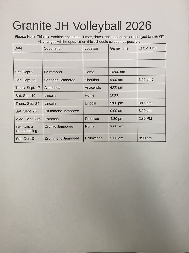 JH vball schedule