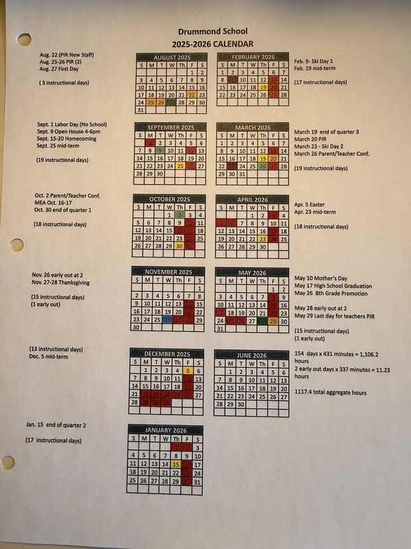 Drummond School Calendar Comparison