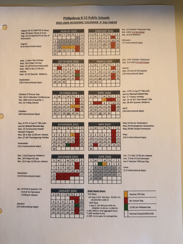 Philipsburg School Calendar Comparison