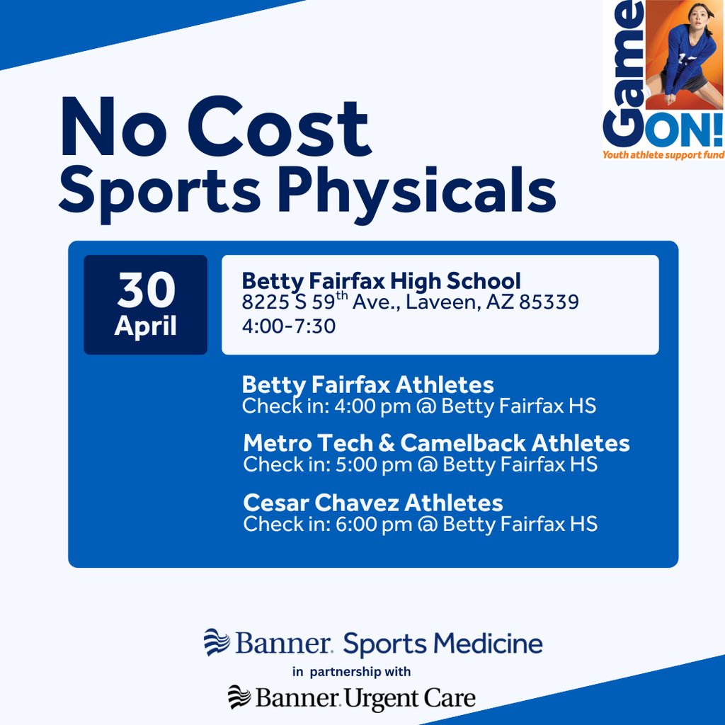 No Cost Sports Physicals at Betty H. Fairfax High School on Thursday, April 30th, 2026