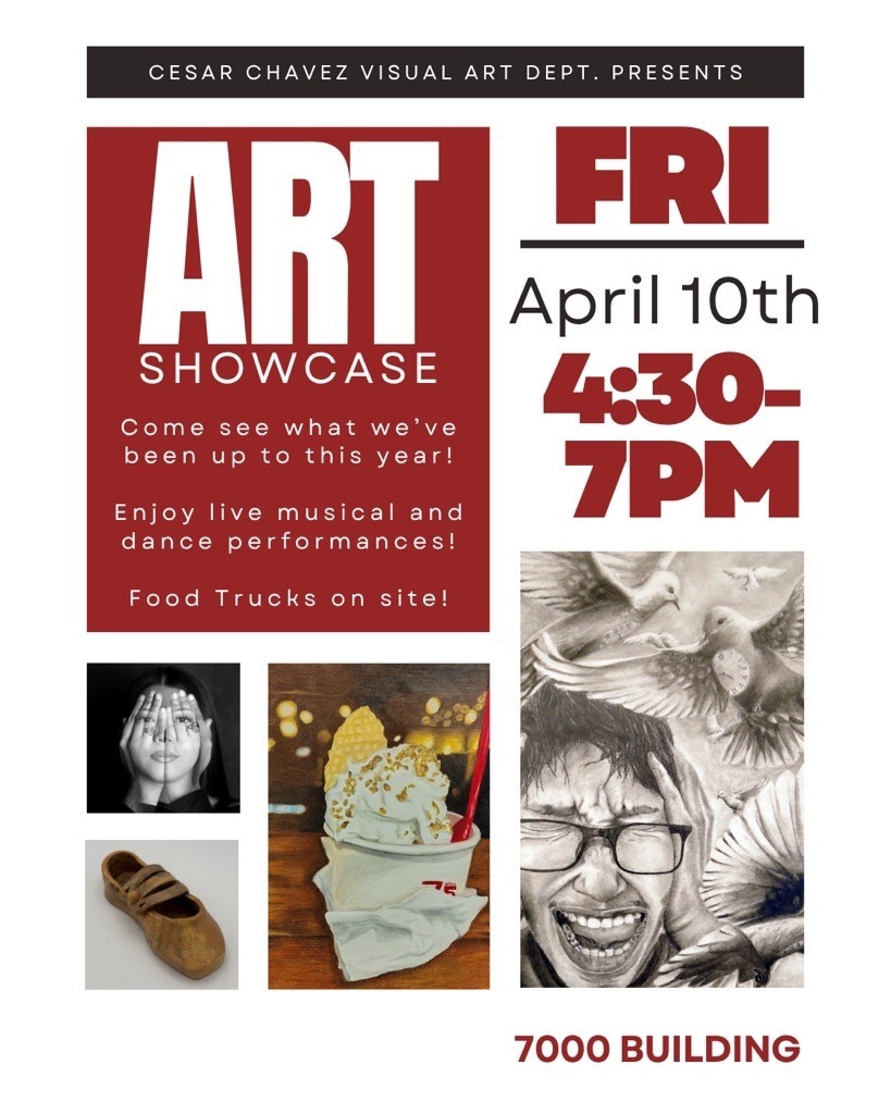 Join us for the Art Showcase from 4:30 PM - 7:00 PM. Come see what our art students have created this year! There will also be live performances and food trucks on site!