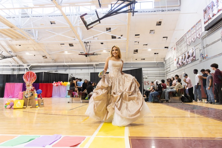 girl in tan ball gown 