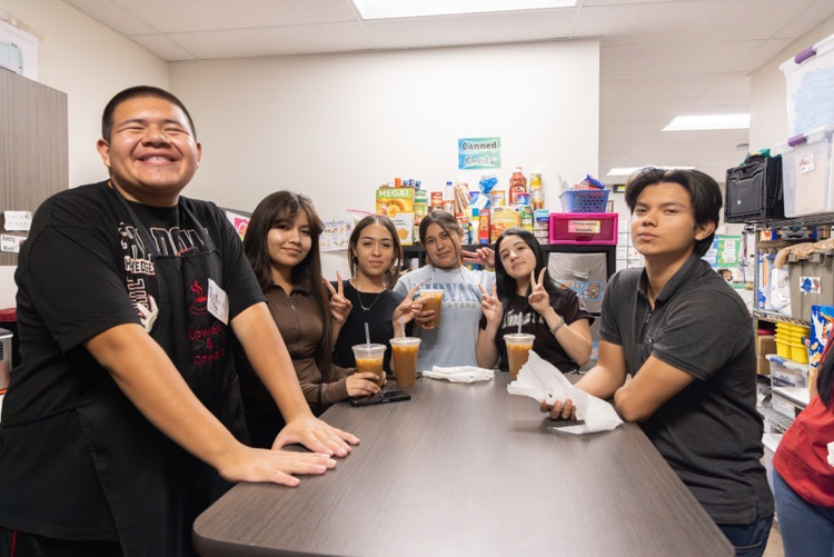 group of students with coffee drinks 