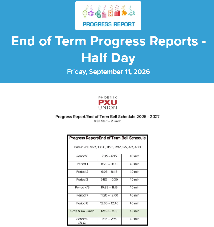 Document titled "End of Term Progress Reports - Half Day" dated September 11, 2026. Blue and white background.