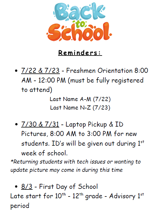 Back to School Reminders