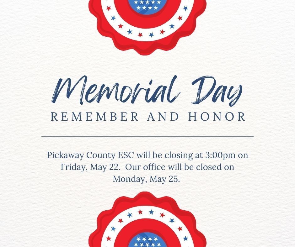 ESC closing at 3pm on 5/22 and also closed on 5/25.