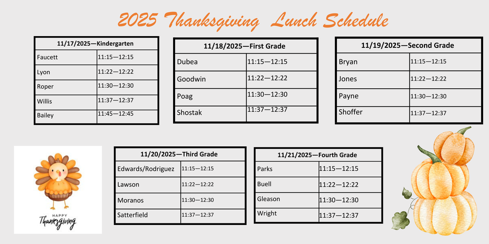 Thanksgiving Lunch Schedule 