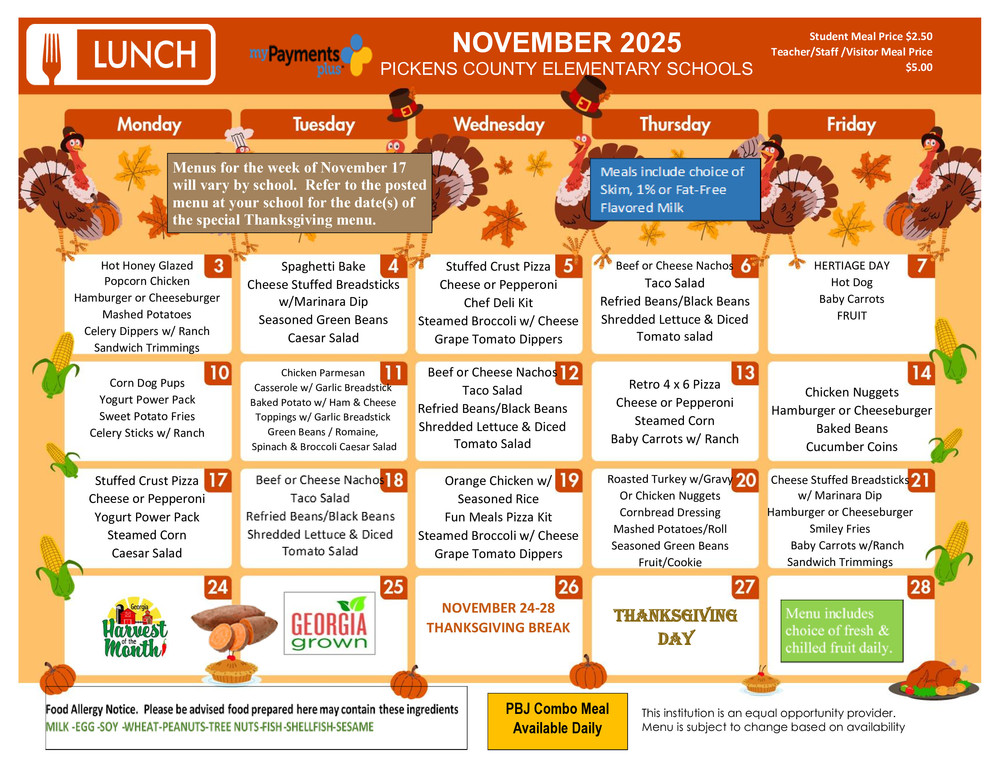 November Lunch Menu