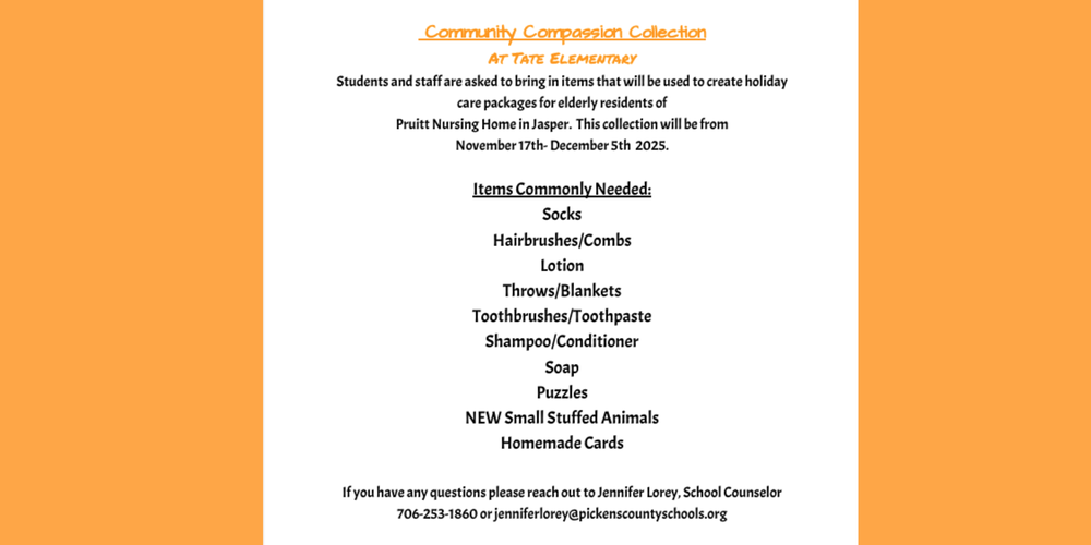 Items for collection for community compassion collection 