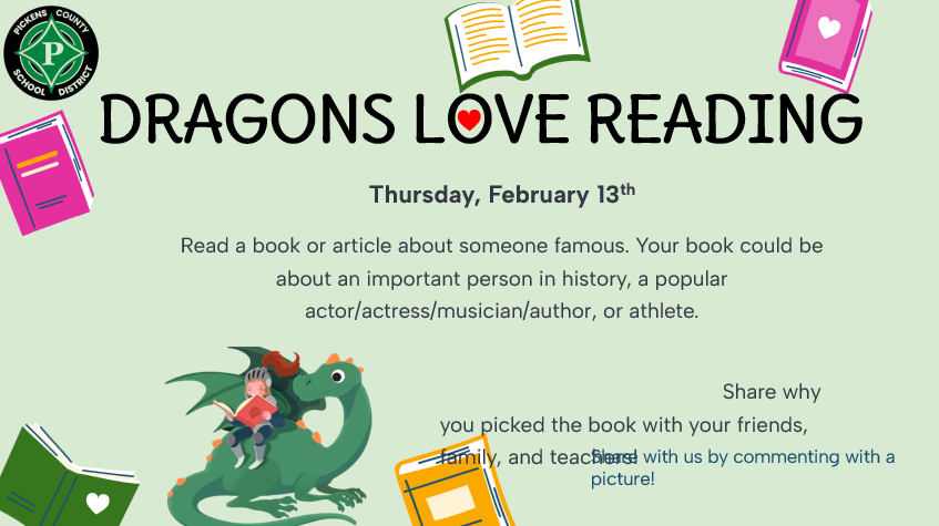 Thursday, February 13th: Read a book or article about someone famous. Your book could be about an important person in history, a popular actor/actress/musician/author, or athlete. Share why you picked the book with your friends, family, and teachers!