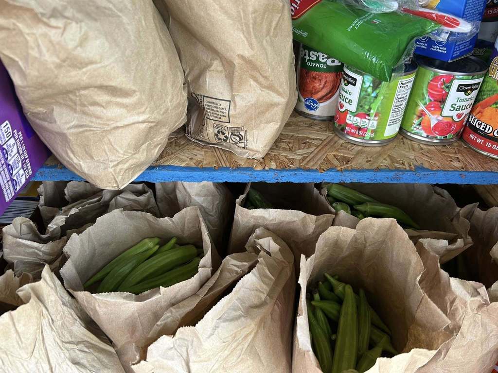 Sharing fresh okra from the Hill City garden in our food pantry!