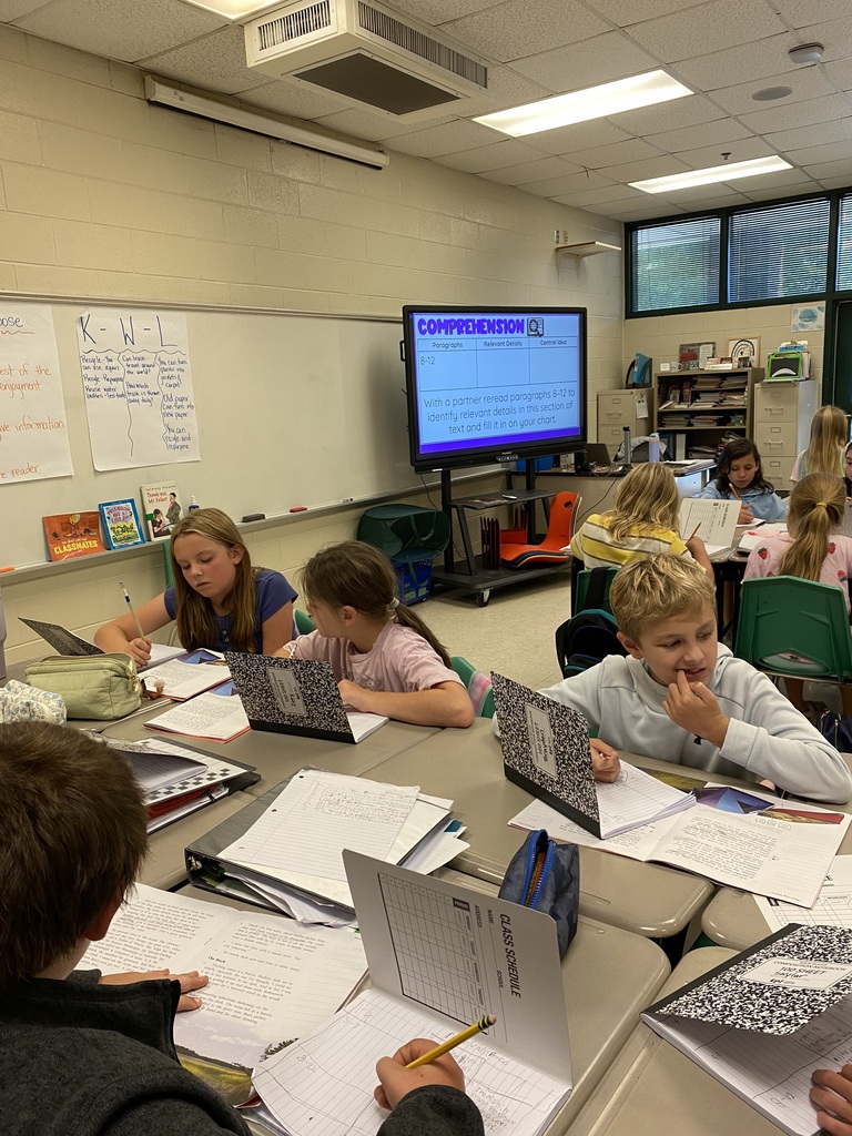 Mrs. Justice's class is working in teams to find relevant details