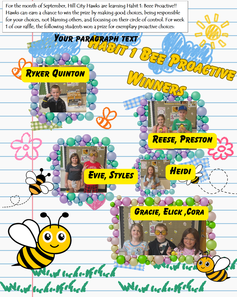 Week #1 Raffle winners for "Bee Proactive!"