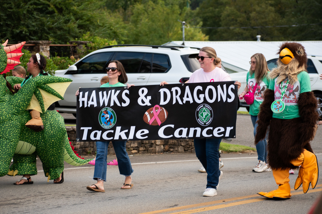 "Hawks Tackle Cancer" in the HOCO parade!