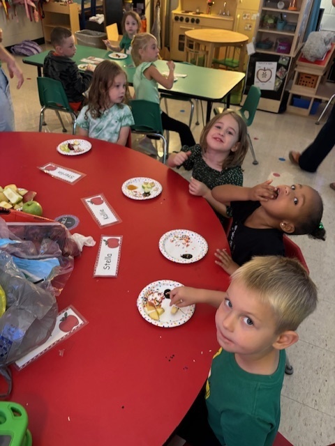 Apple tasting and ramps in Mrs. Anderson's PreK.
