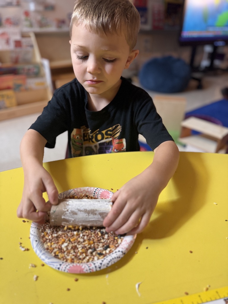 Mrs. Allen's PreK made owl feeders.