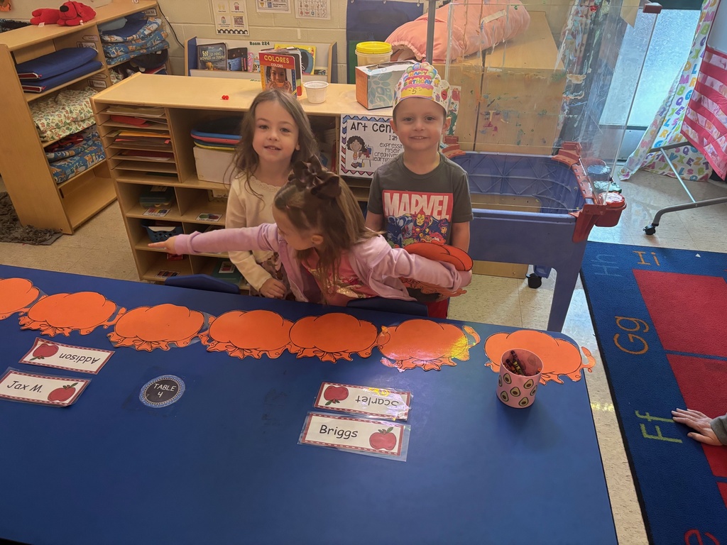 Measuring with pumpkins in Mrs. Anderson's PreK.