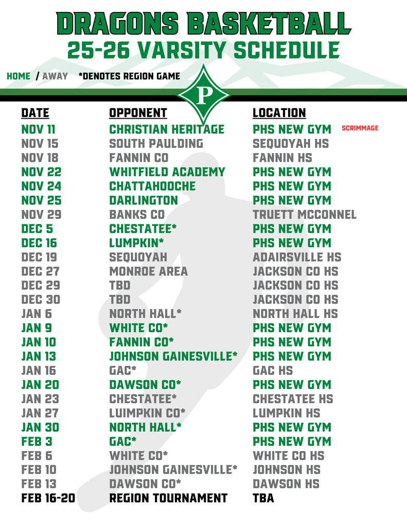 Dragons Basketball Schedule