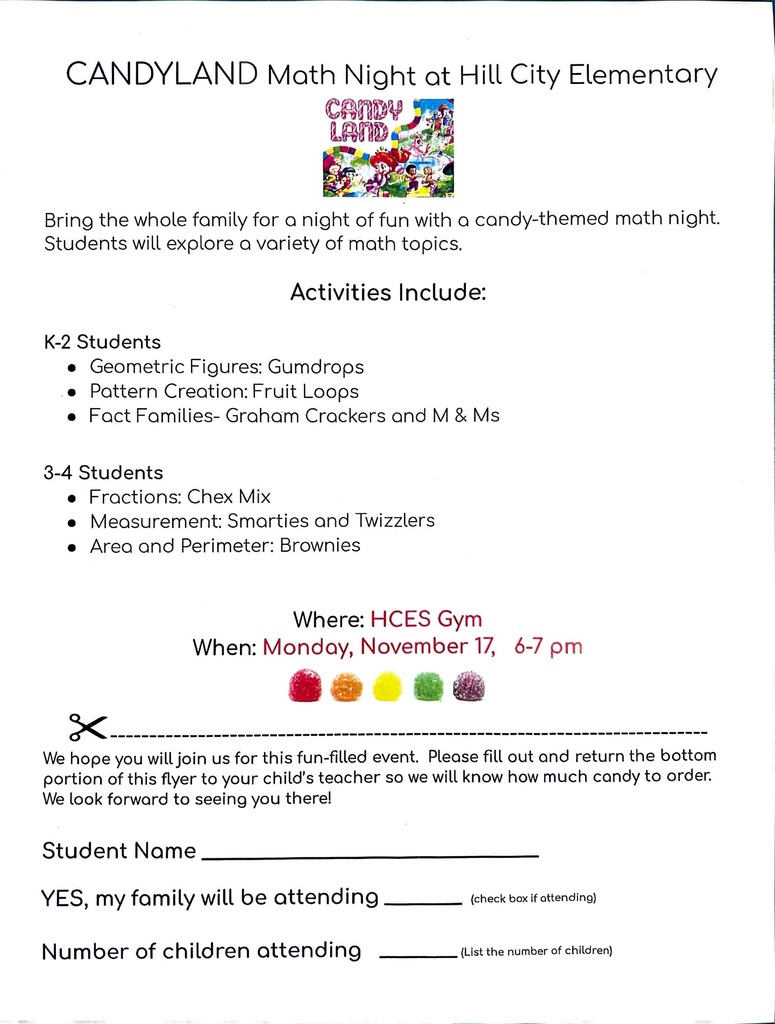 Candyland Math Night on November 17th!