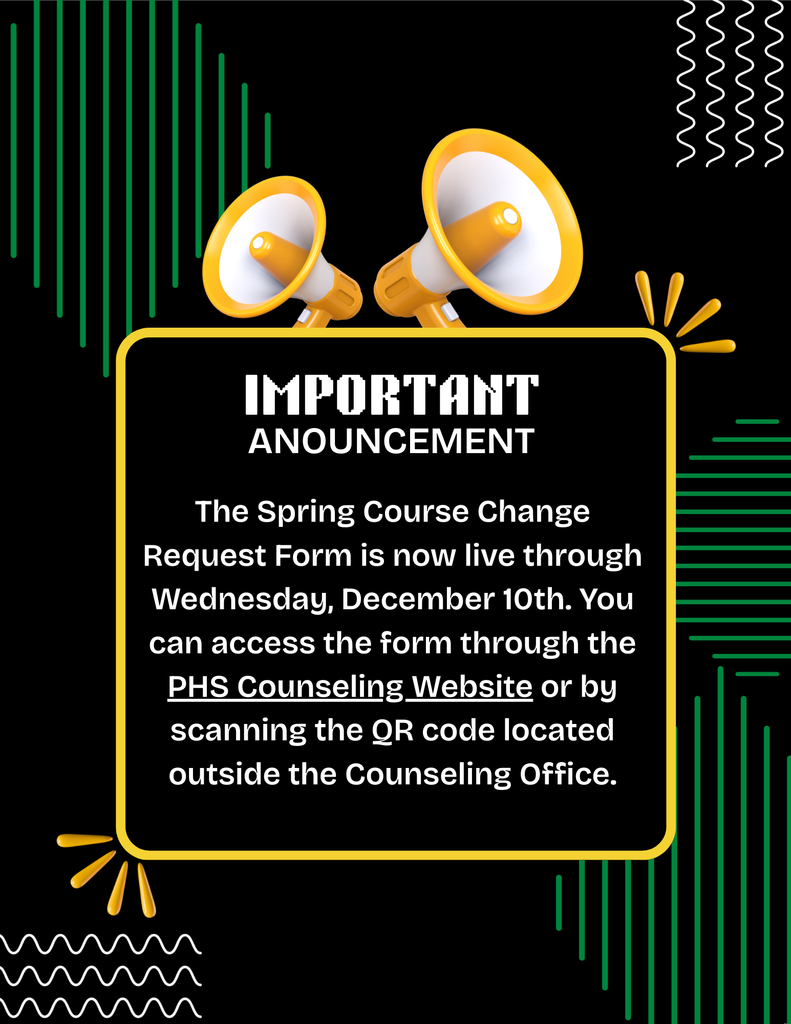 Spring course Change form now available on PHS Counseling Website through Dec. 10