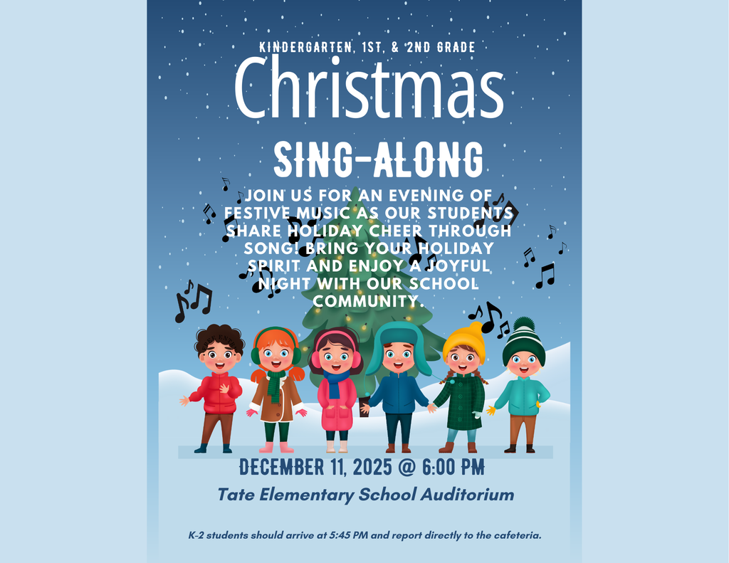 flyer with words and group of caracture kids singing