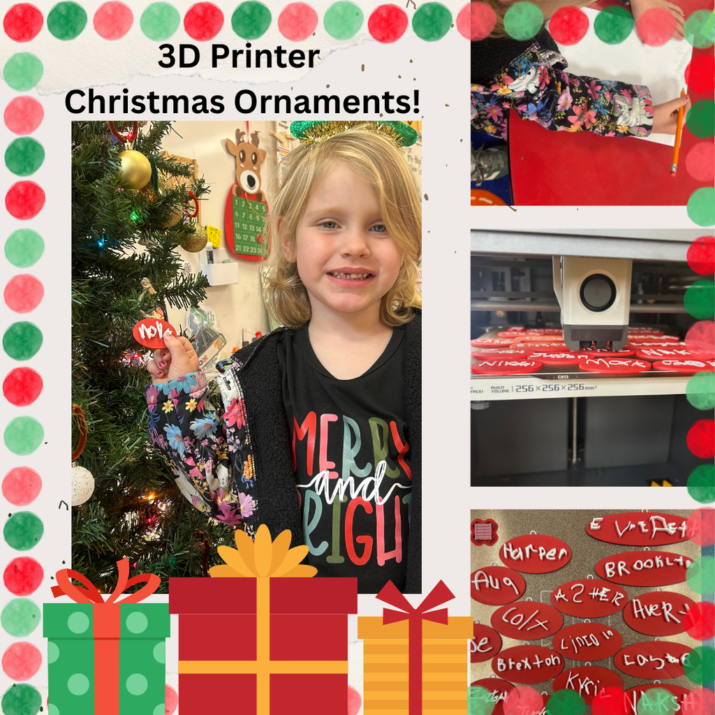 PreK makes 3D printer name ornaments.