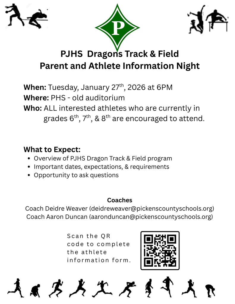 PJHS 2026 Track & Field Parent Meeting Information Flyer