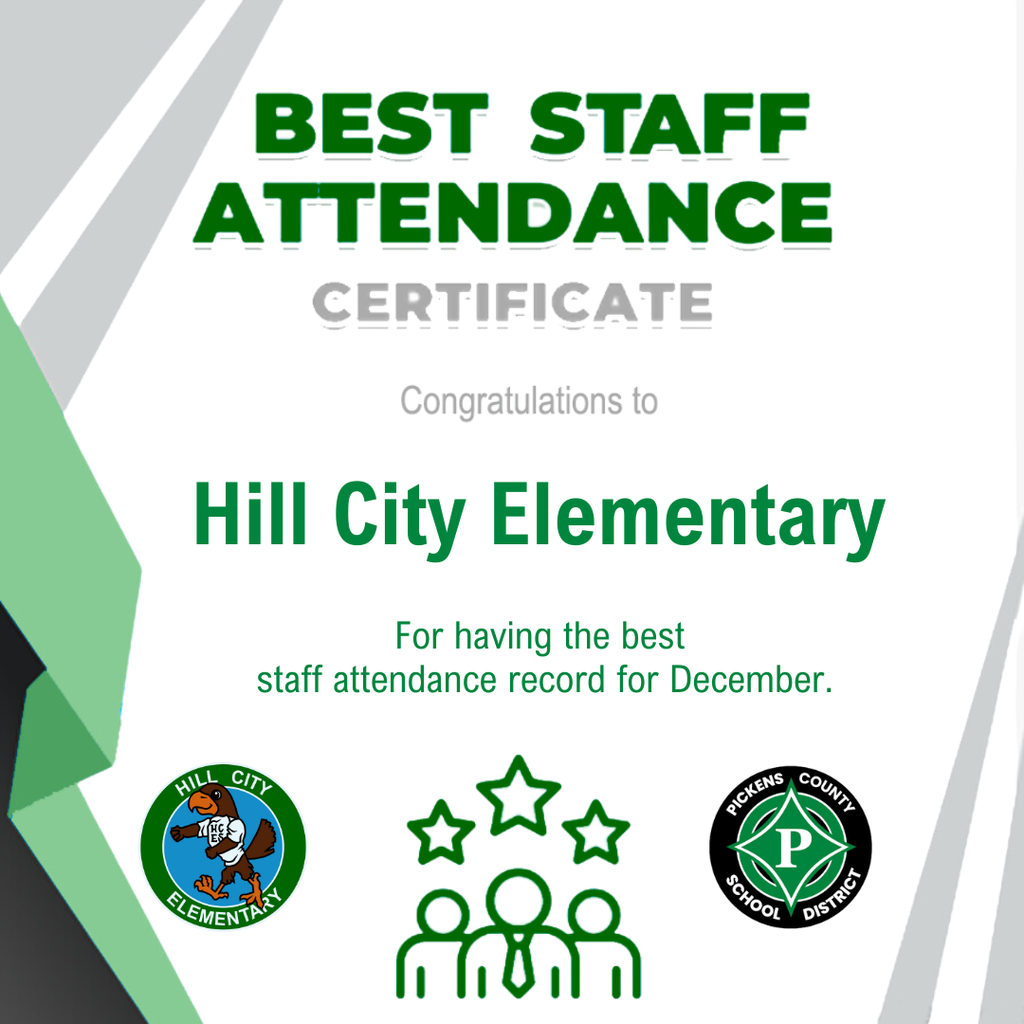 Hill City Certificate for Best Staff Attendance. 